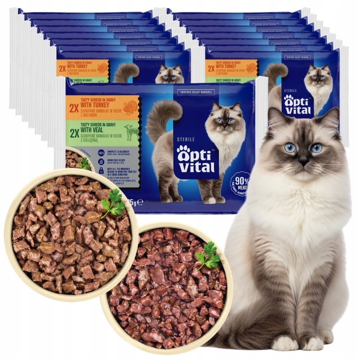Levně Krmivo Vlhké Pro Sterilizované Kočky Krůta Telecí MIX Optivital 60X85 G