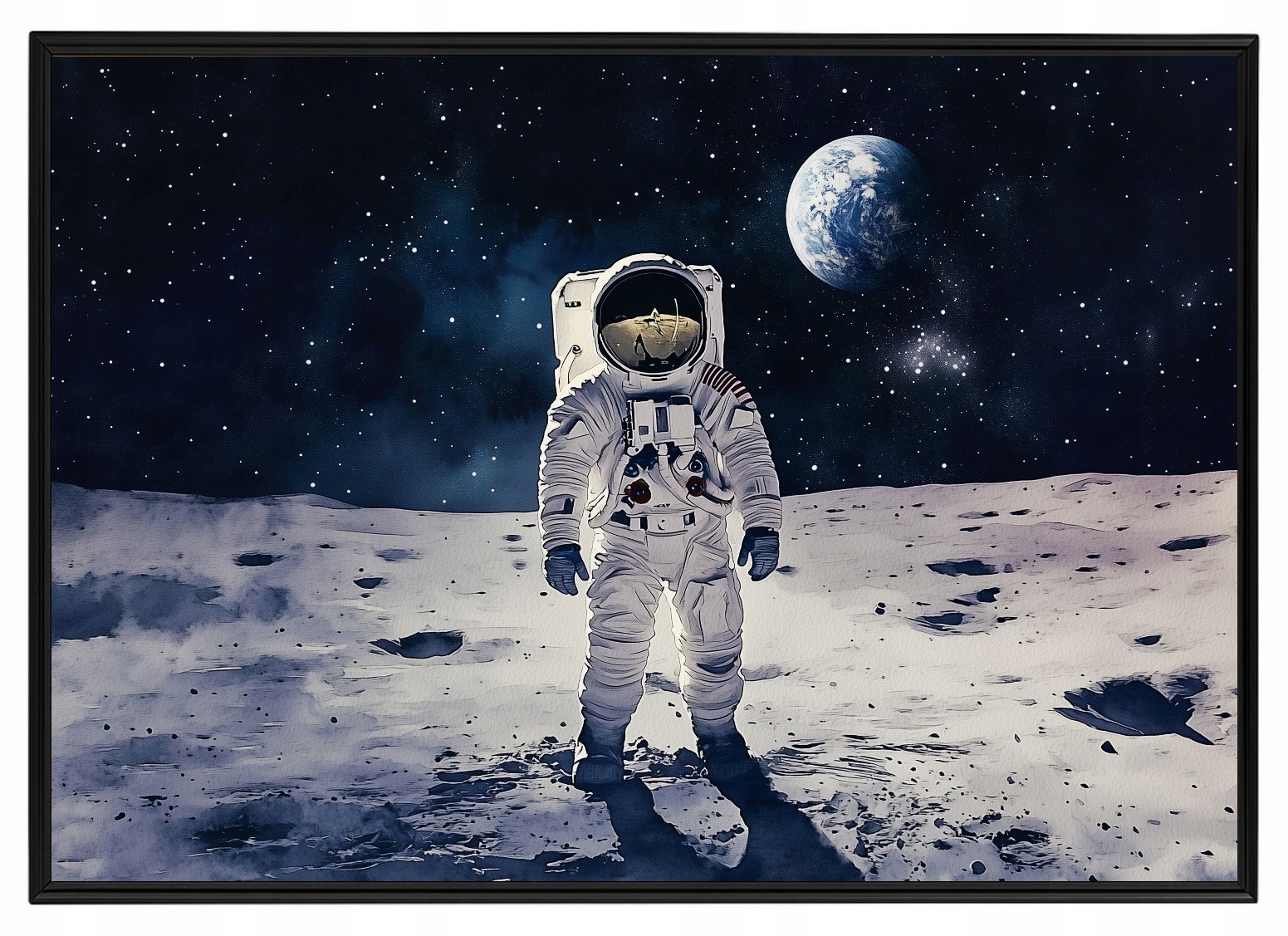 Plakát Rámeček Hliník Astronauta Měsíc Země Vesmír Hvězdy 100x70