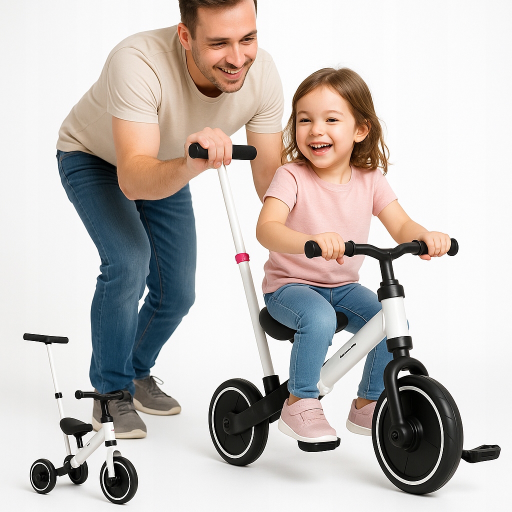 Rowerek Trójkołowy Biegowy Z Pedałami 2w1 I Rączką Do Prowadzenia