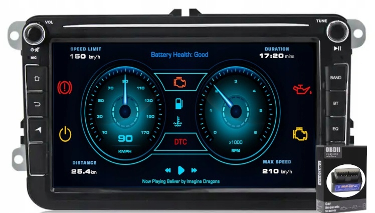RADIO ANDROID GPS VW CADDY TIGUAN EOS 4/64GB Głębokość produktu 6 cm