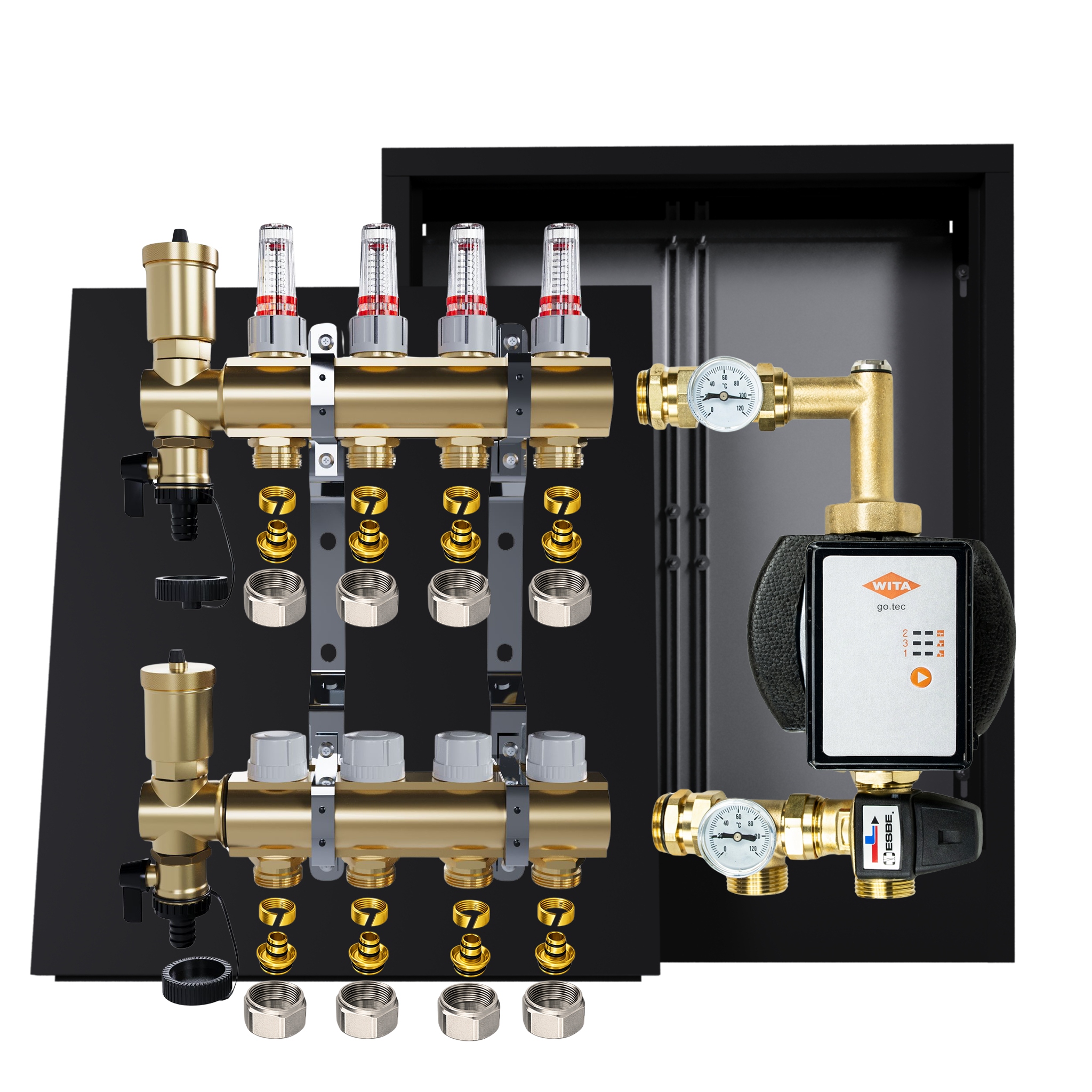 Rozdělovač pro podlahu 4 okruhy Nástěnná skříňka Čerpadlo Wita Pex