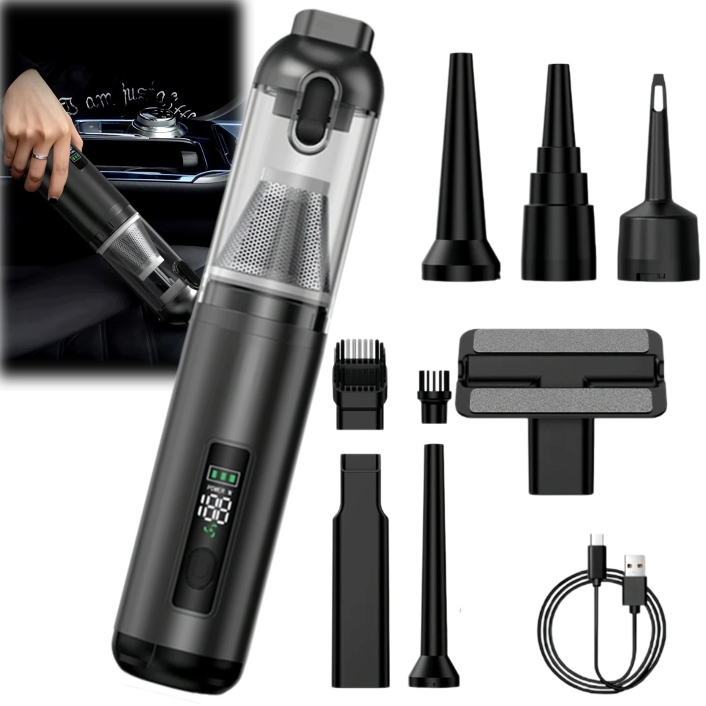 Výkonný Vysavač Do Auta 140W 18KPA Akumulátorový