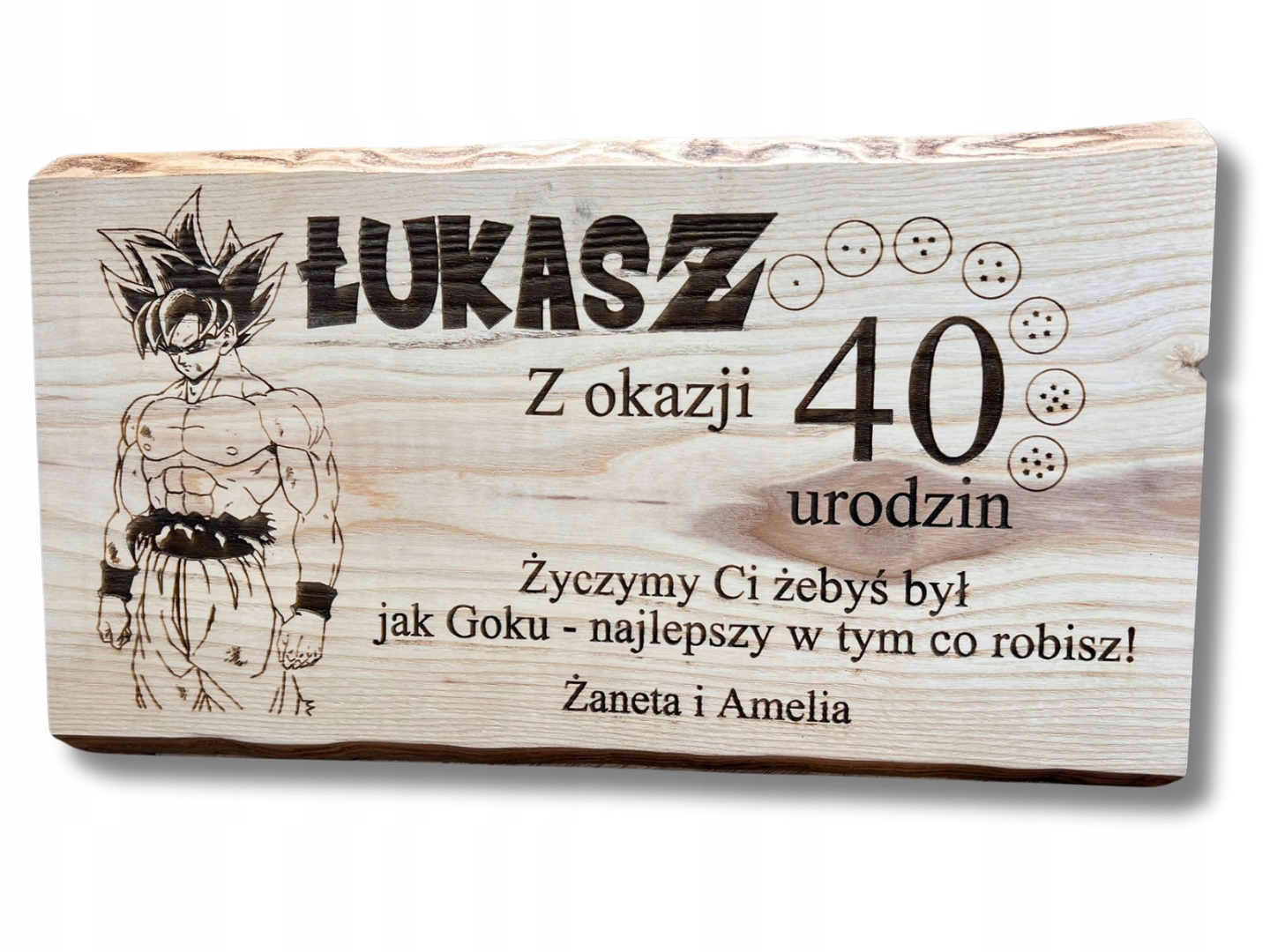 Dřevěná deska přání k narozeninám, gravírování Dragon Ball
