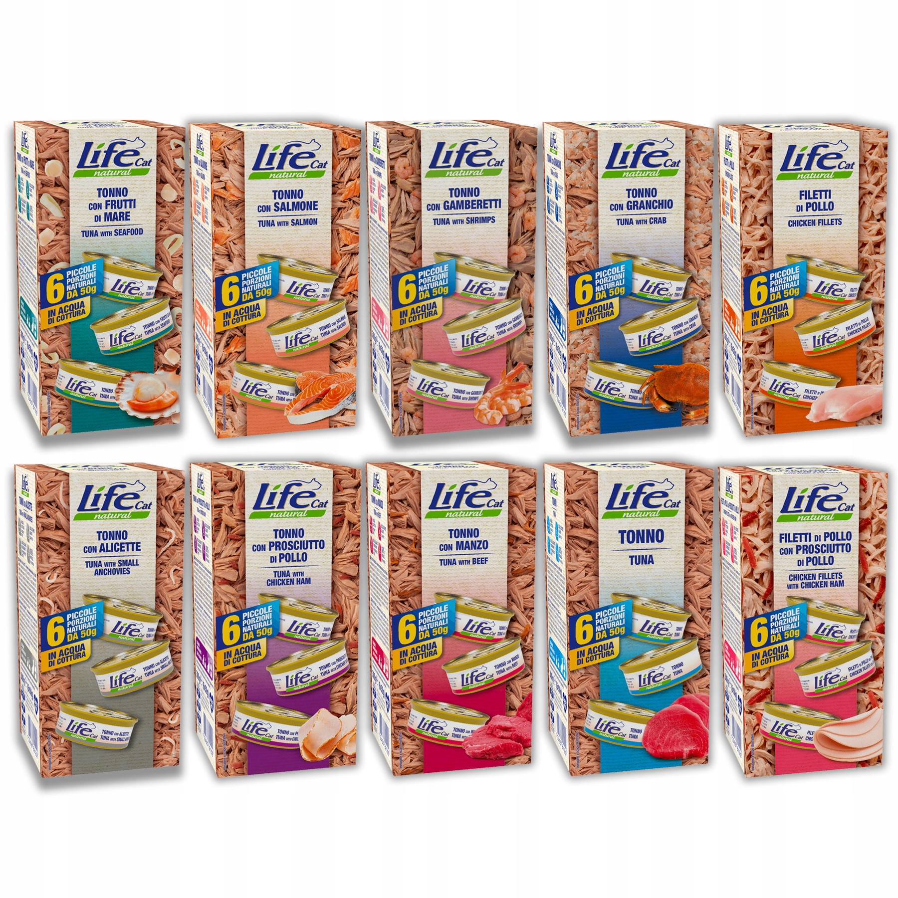 Levně Life Cat Multibox Krmivo pro kočky konzerva 6x50g 10 ks MIX 10 příchutí