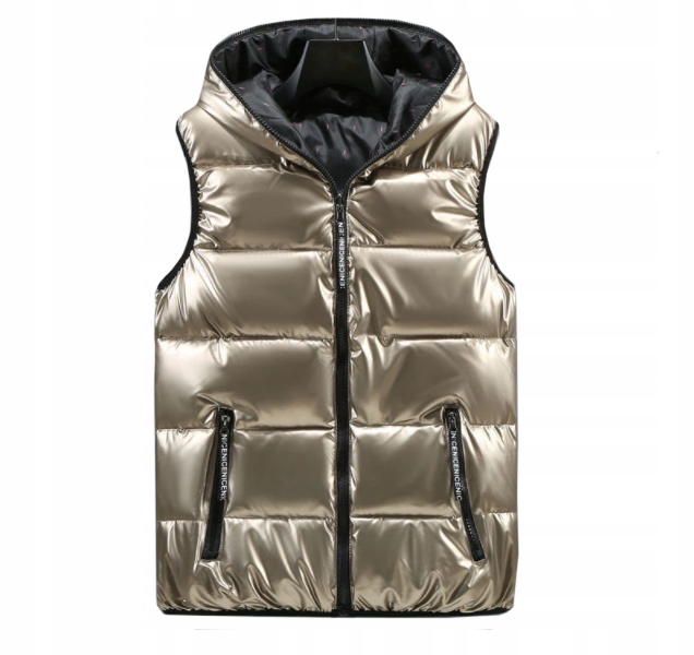 BEZRĘKAWNIK BŁYSZCZĄCY PIKOWANY KAMIZELKA KAPTUREM