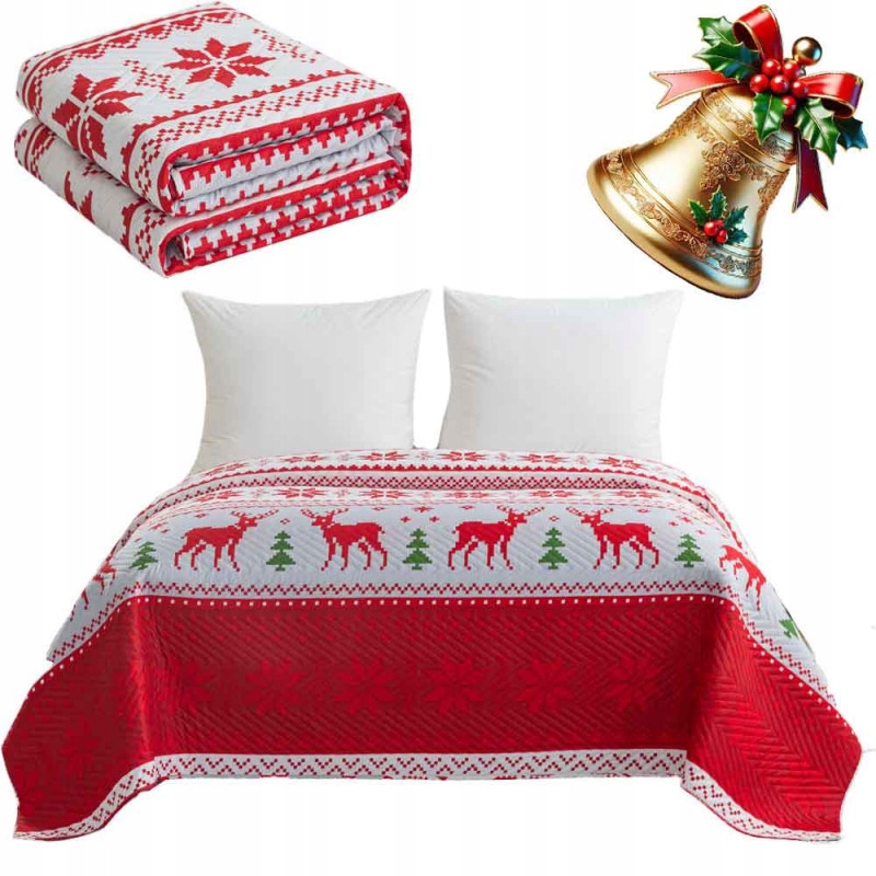 Vánoční přehoz na postel deka 170x210 cm prošívaná, vánoční motiv