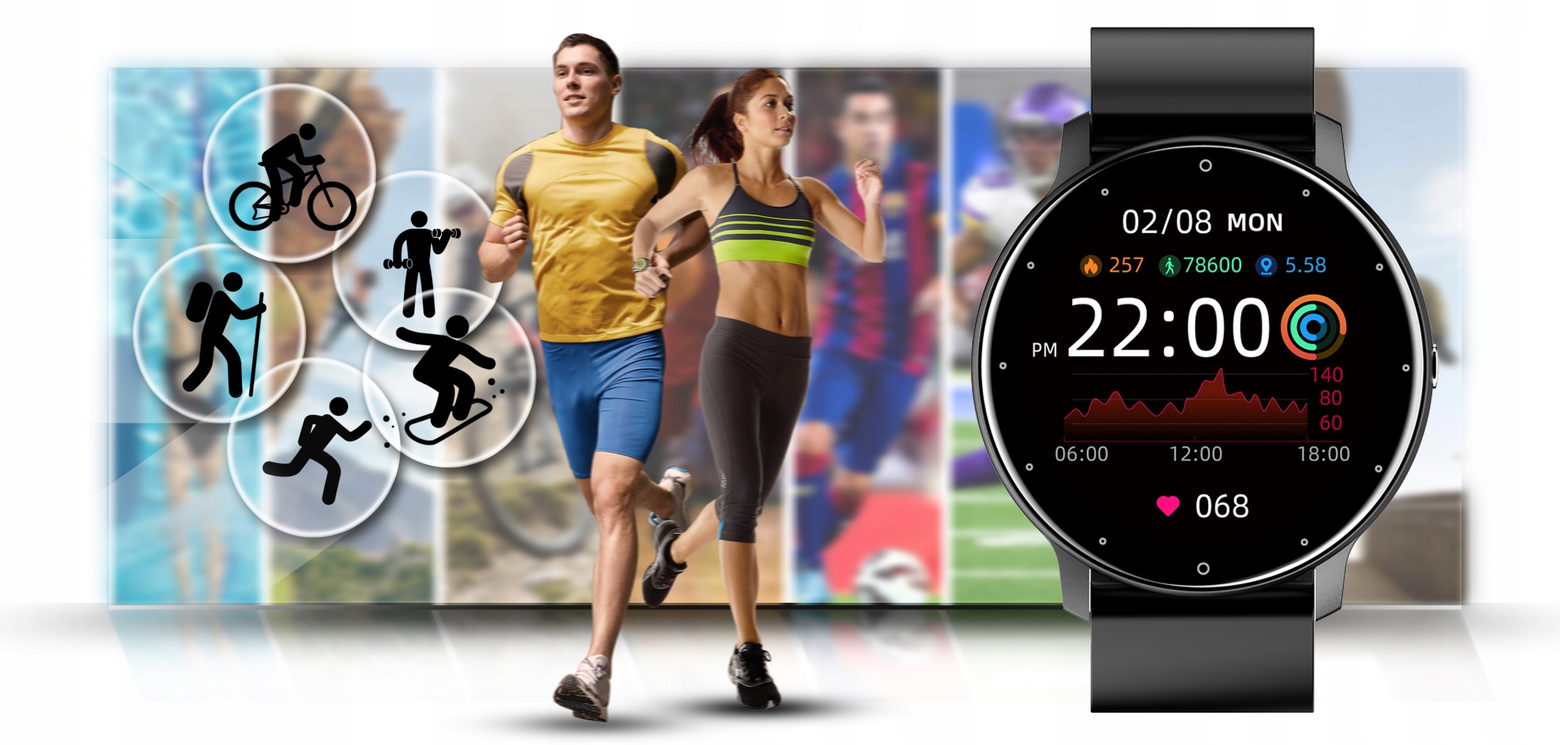 Zegarek Smartwatch Męski Damski Z Funkcją Rozmowy Kardiowatch sms pl RNCF01 Lokalizator GPS nie