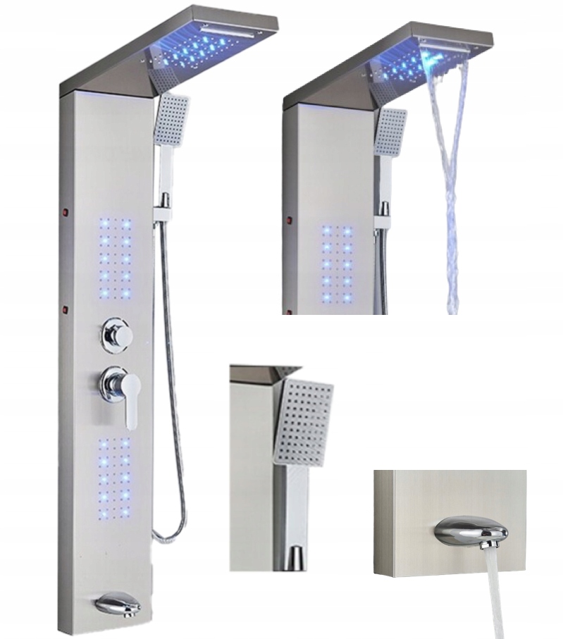 Sprchový panel Led sprchový vodopád hydromasážny Nikel strieborný