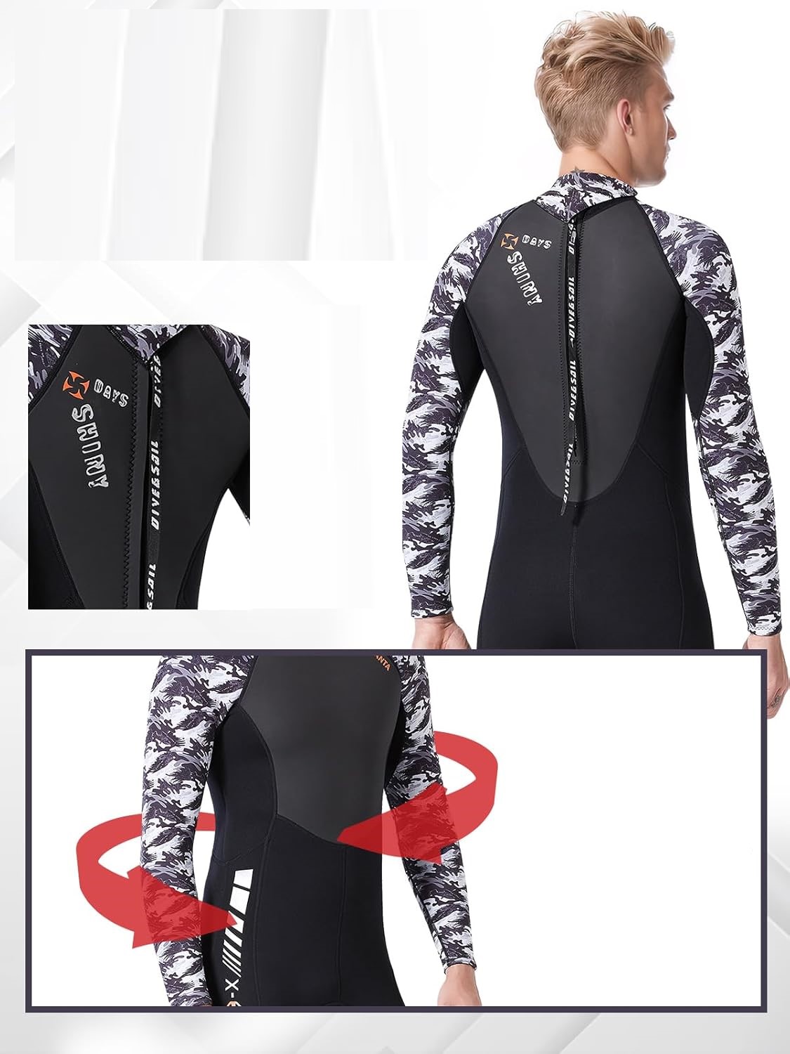 Neoprenový oblek 3 mm šedý kamufláž Uv ochrana velikost 2XL Owntop