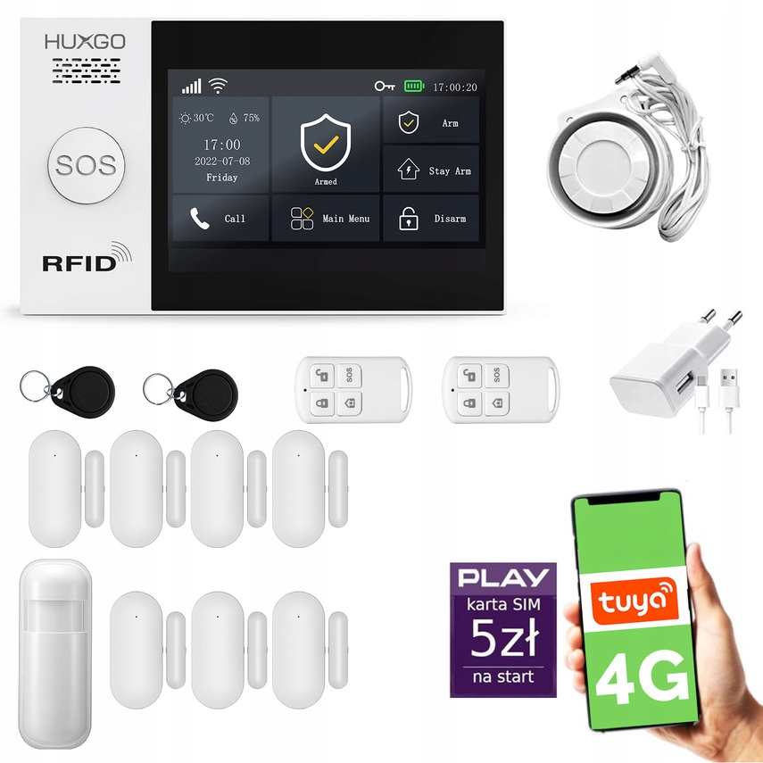Bezdrôtový alarm WiFi Gsm, Tuya, alarmová sada Huxgo HXA007 4G Lte