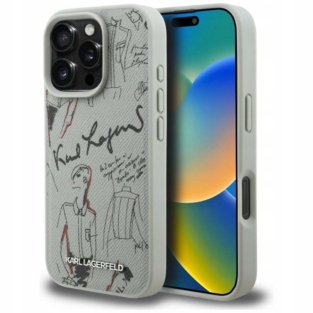 Pouzdro Karl Lagerfeld Grained Pattern & Logo MagSafe pro iPhone 16 Pro Max šedé
