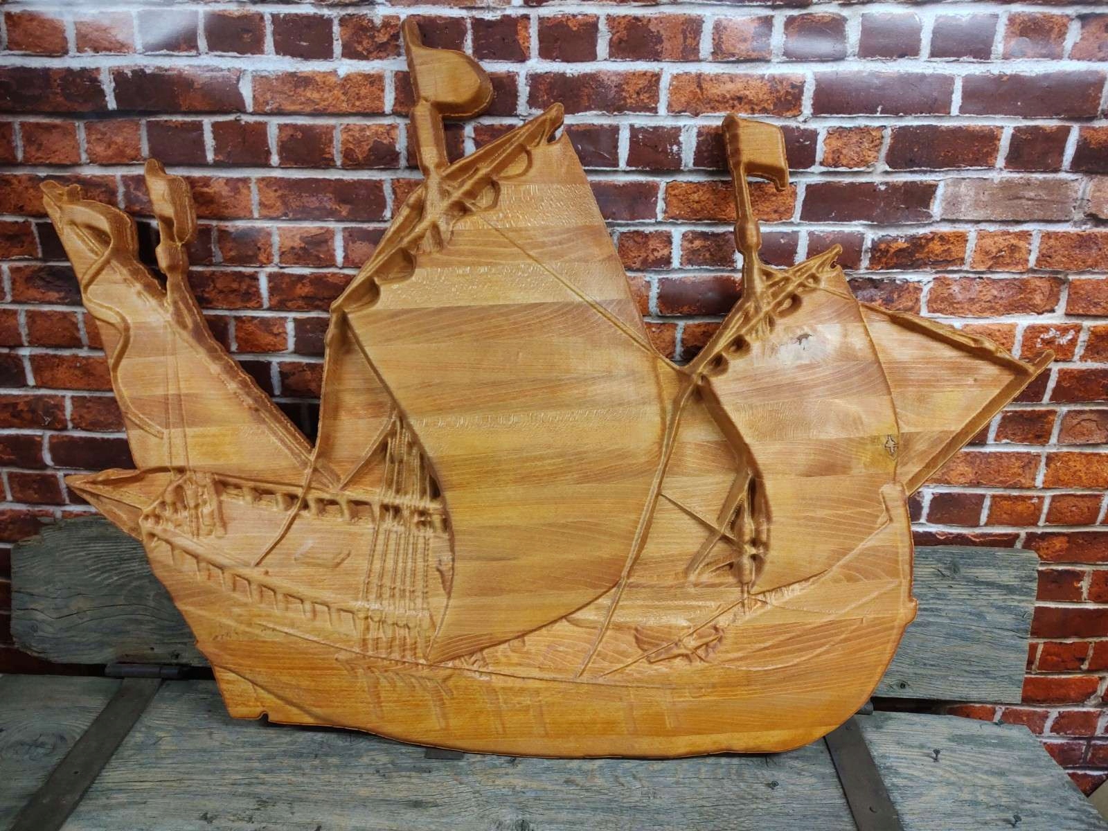 Dřevěný reliéf, obraz loď, flotila, 60 cm