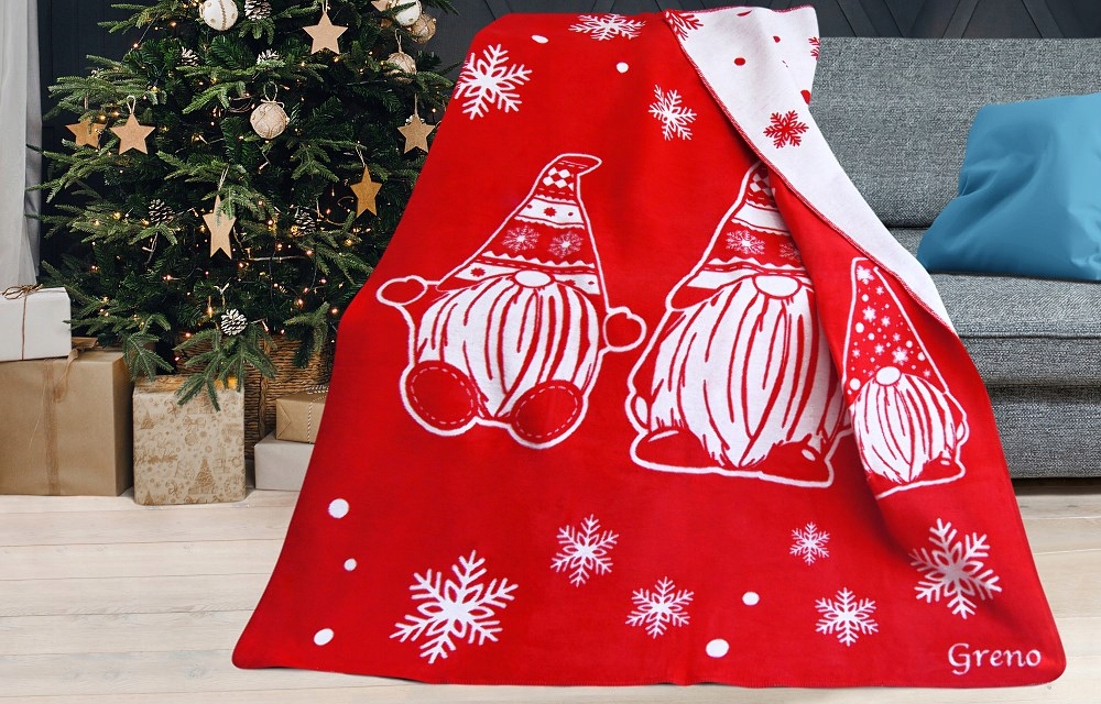 Akrylová bavlněná deka 150x200 Vánoční skřítek červený bílý Glamour