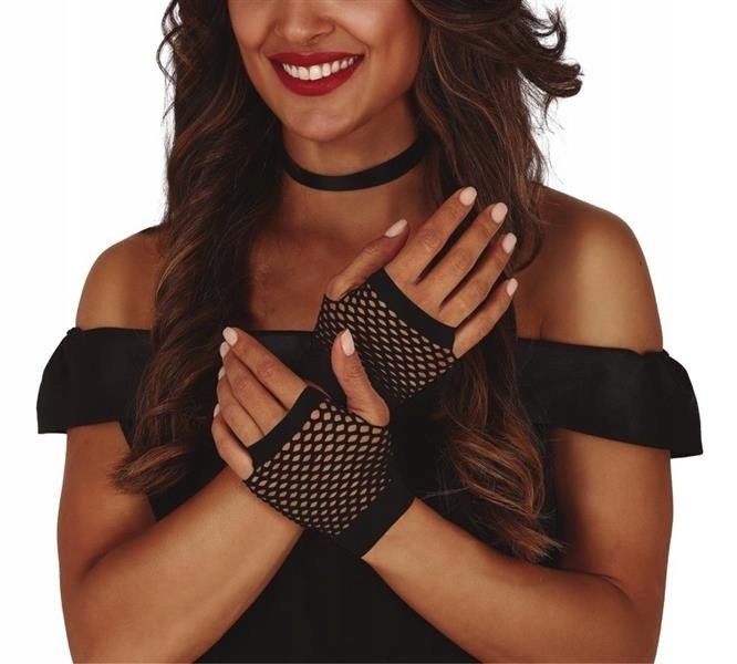 RĘKAWICZKI KRÓTKIE Z SIATECZKI CZARNE DISCO