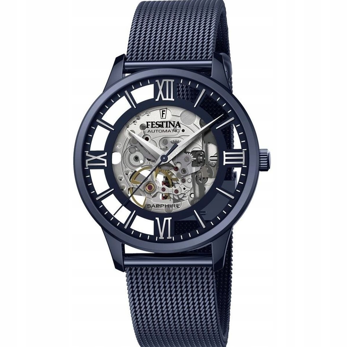 Modré hodinky Festina F20574/1 Automatic Skeleton na náramku