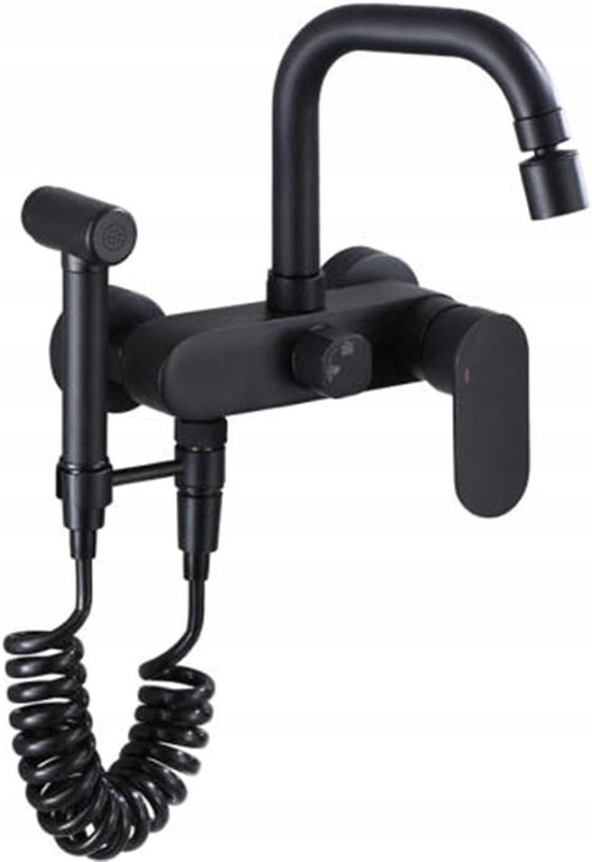 Kuchyňská Nástěnná Baterie Černá Mosaz Studená A Teplá Voda S Pistolí