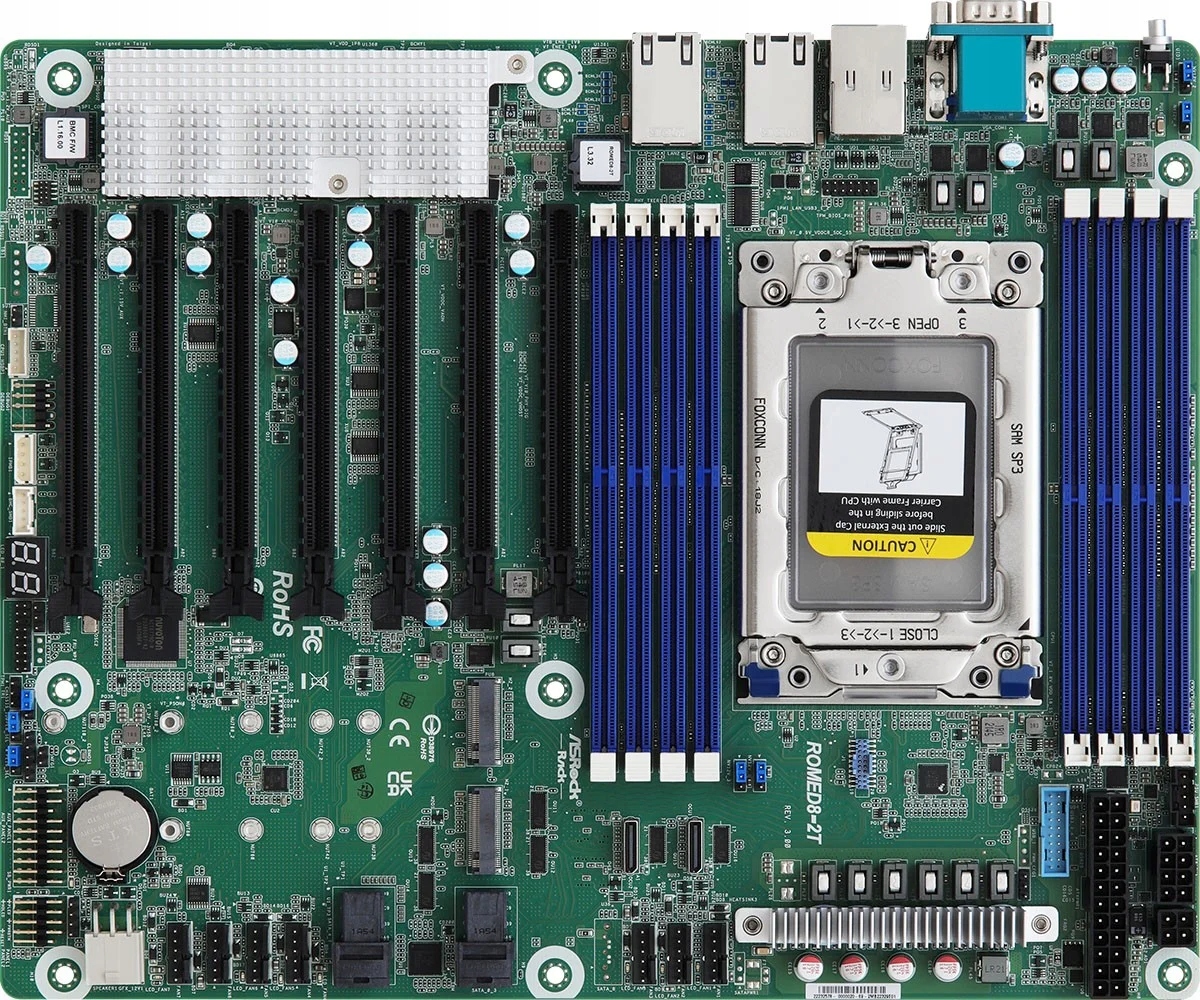 ASRock ROMED8-2T/BCM, 1xSKT SP3, Amd Epyc 7000, SoC, Sata, NVMe, 2xM.2, 2x1