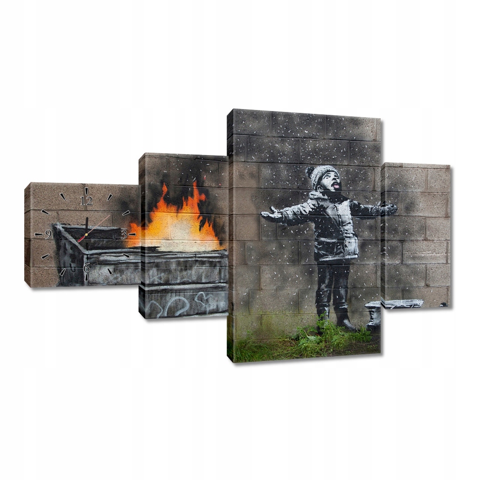Nástěnné hodiny 130x80 Banksy Smog Sníh