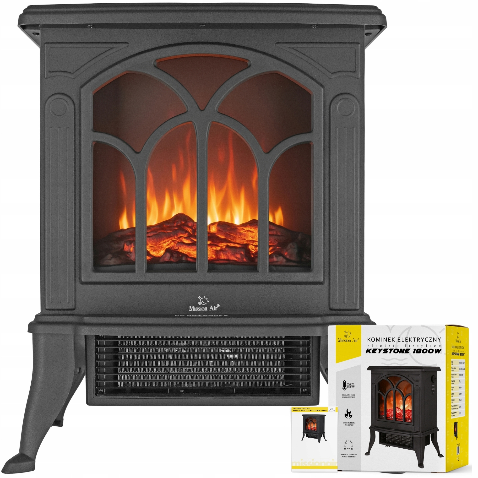 Elektrický Krb, termoventilátor, Ohřívač, Led Efekt Ohně, 1800 W