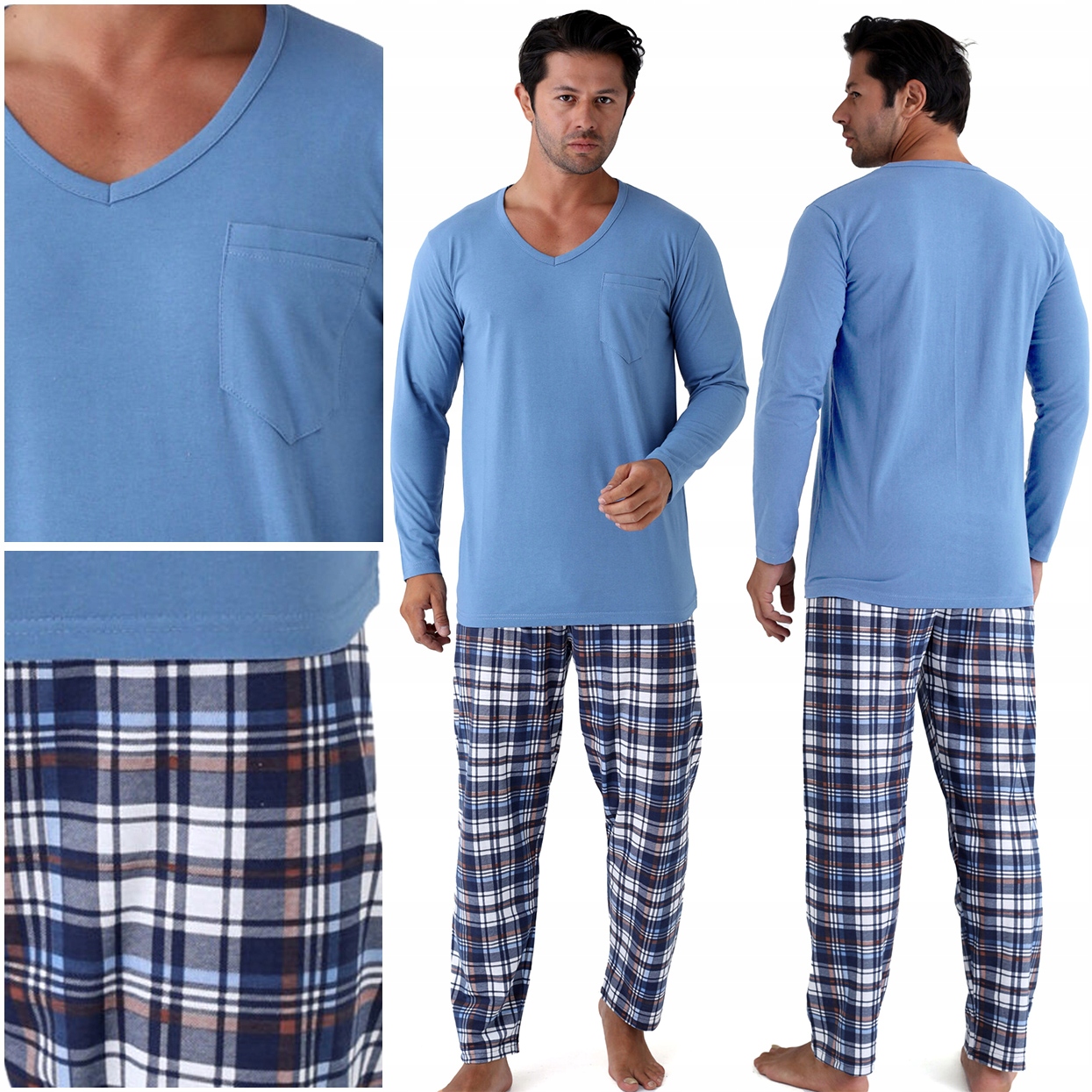 Pánské Pyžamo Zimní dlouhý teplý pyžamový komplet 100% Bavlna L