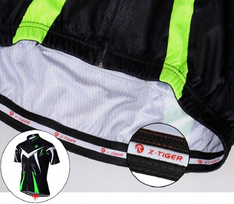 STRÓJ ROWEROWY KOMPLET KOLARSKI SPODENKI ŻELOWE KOSZULKA L X-TIGER ZIELONY Kolor wielokolorowy