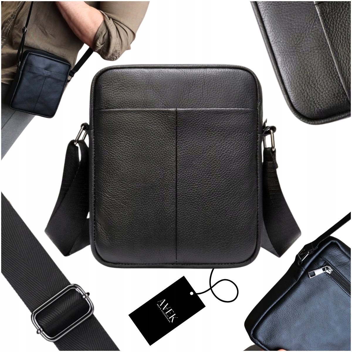 Pánská Černá Kožená Taška Příruční Na Rameno Eko Kůže Avek