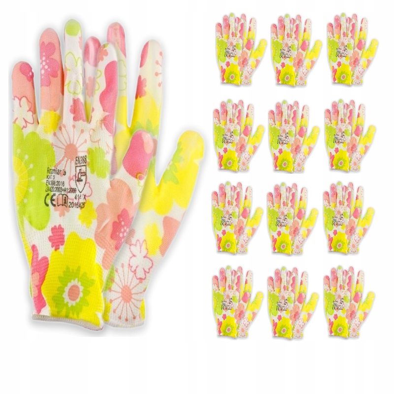 RĘKAWICE OGRODOWE RĘKAWICZKI DAMSKIE KOLOROWE 6 XS 12 PAR