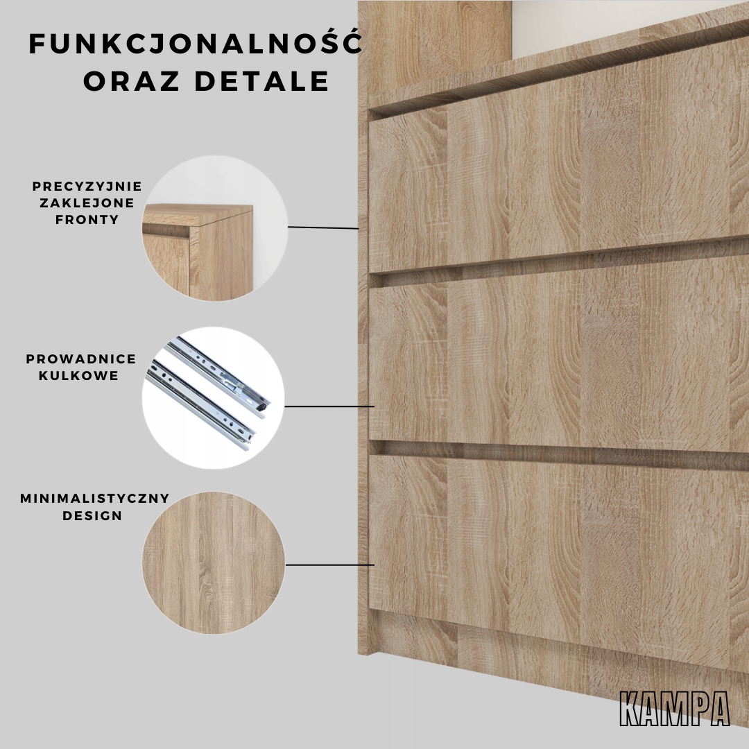 Elegancki Duży Regał z 3 Szufladami i półkami na książki DĄB SONOMA Kolekcja KAMPA