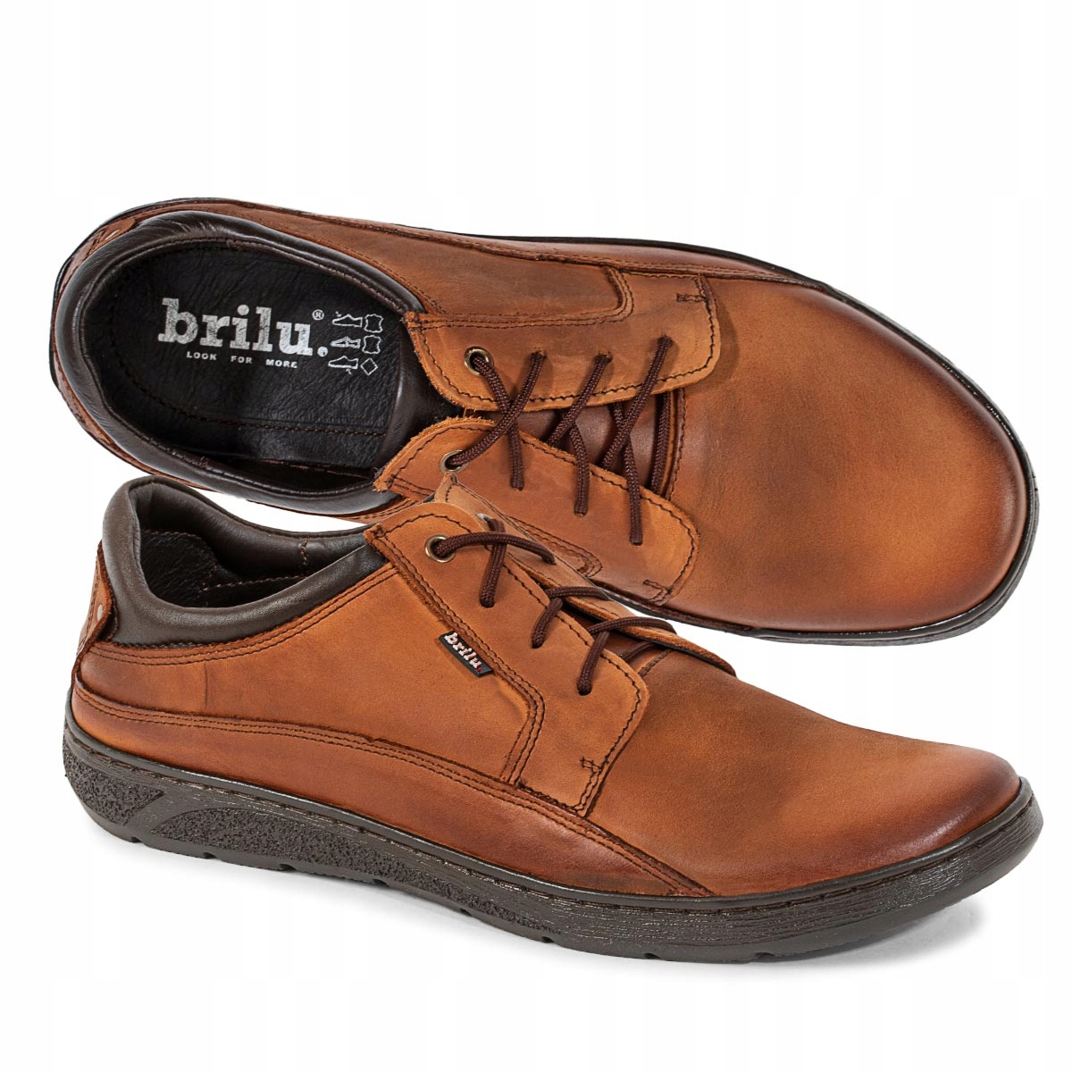 Brilu Skórzane Męskie Buty Brązowe 44