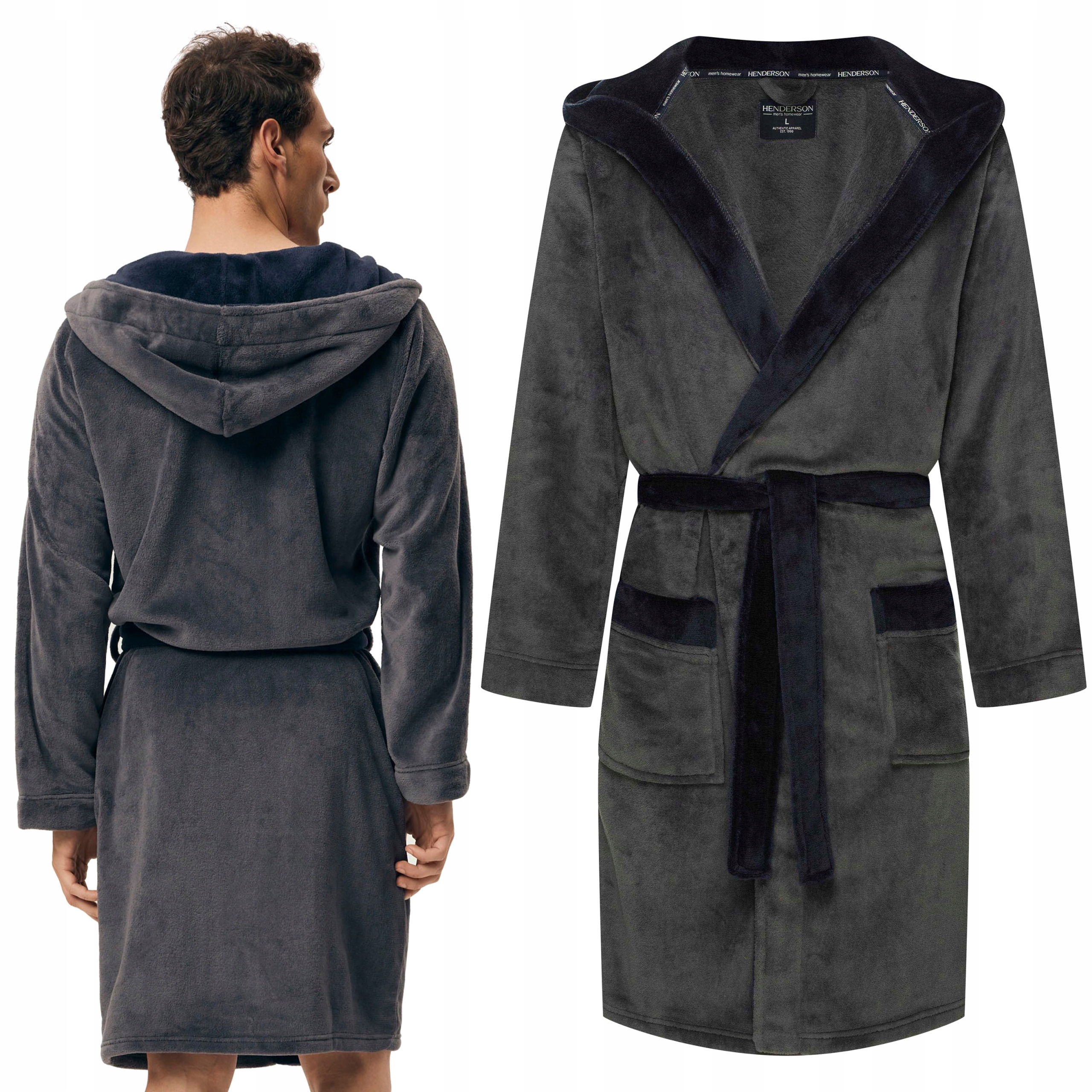 Pánský fleecový župan s kapucí Henderson Pohodlný, teplý, vázaný XL