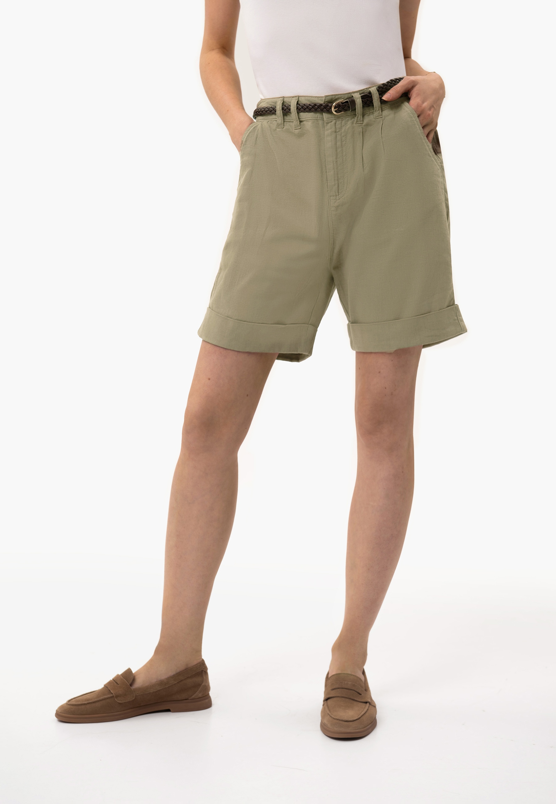 Dámské Šortky Se Lnem, Zelené Volcano P-silva XL