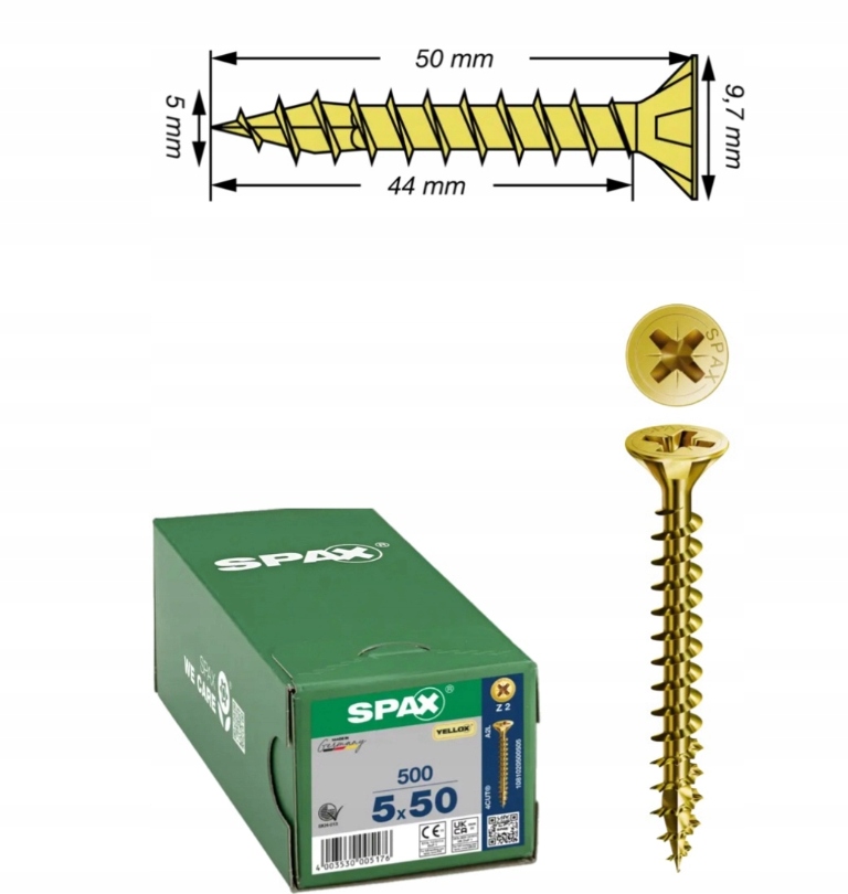 Univerzální šroub na dřevo (zlatý) Spax 5 x 50 mm Yello-x 500 ks