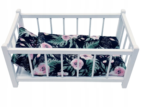 BIAŁE DREWNIANE ŁÓŻECZKO DLA LALEK + POŚCIEL 3EL