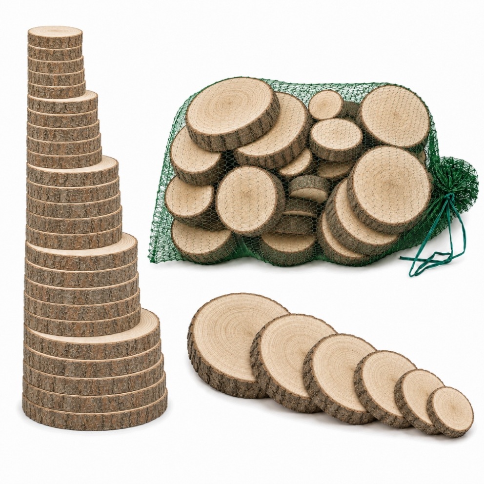 Kruhy plátky dubové dřevo fi 10-25 cm 50 ks Diy ruční dekorace