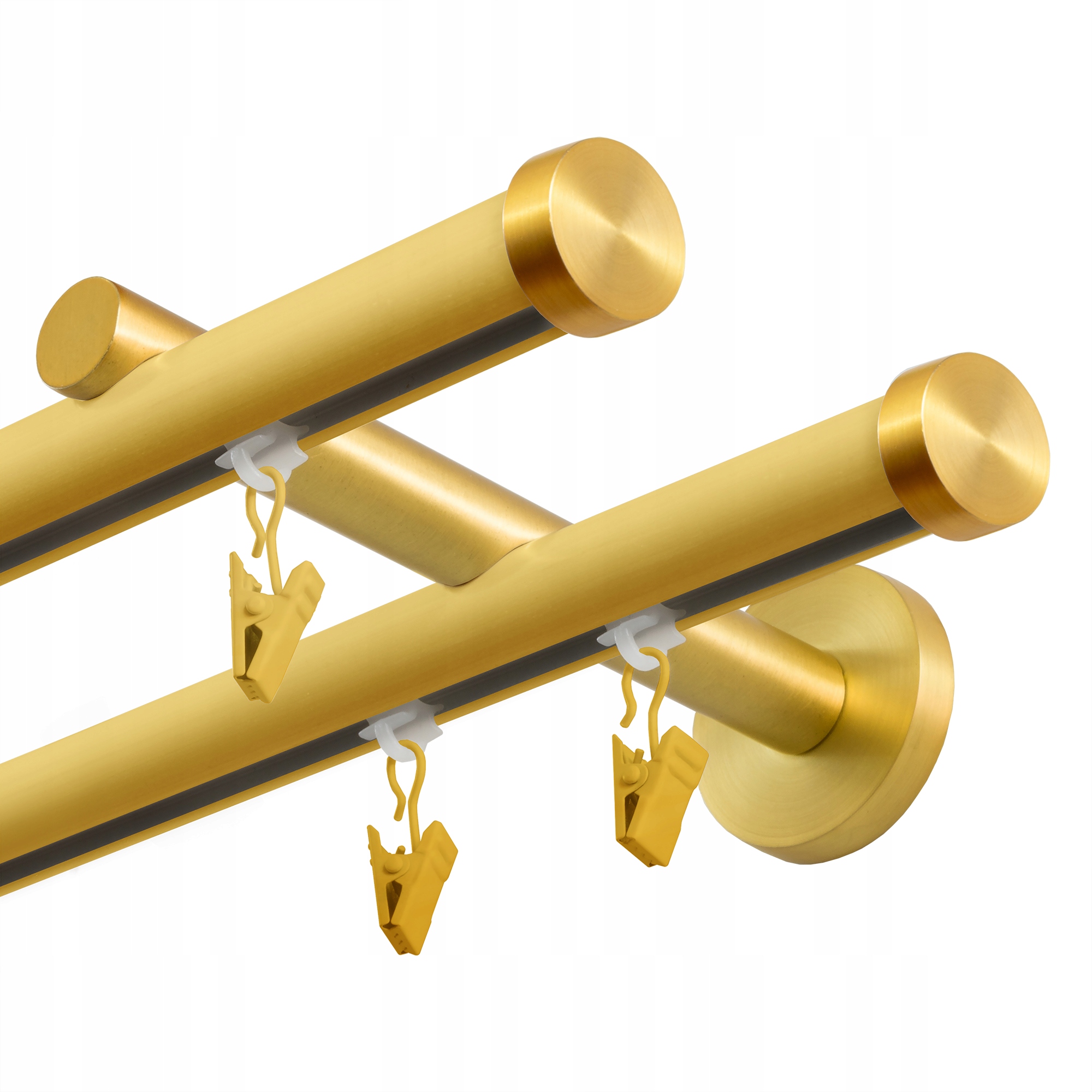 Garnýž Kolejnicový Dvojitý 370 CM Profil 20 MM Kulatý Mosazný Mat S Žabkami