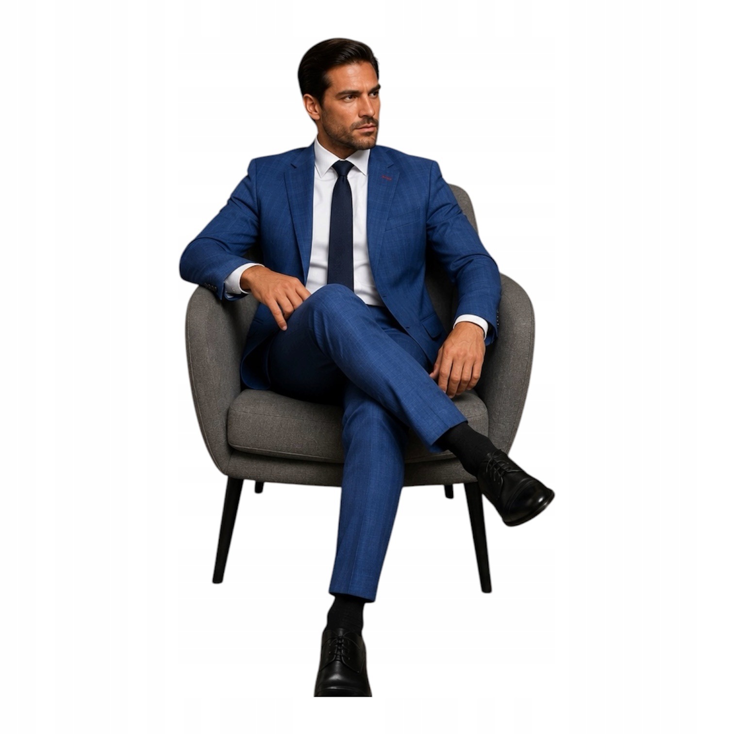 Pánský Modrý Oblek S Modrou Kostkovanou Strukturou Slim Fit 44/170