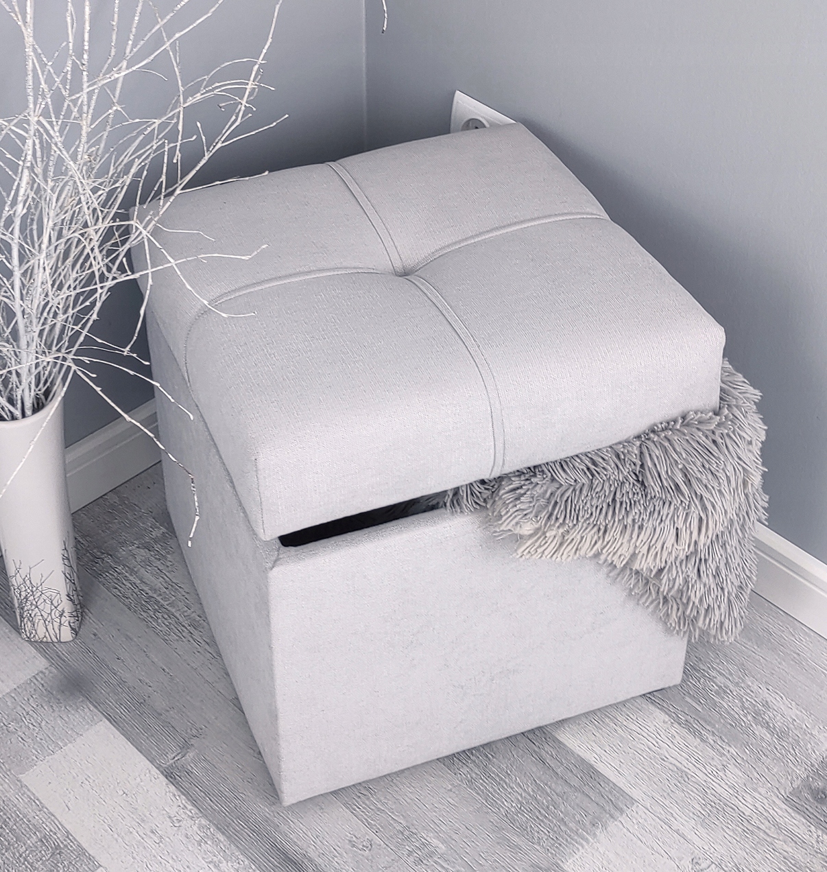 Taburet Otevírací Kostka S Úložným Prostorem Podnožka Prošívaná Úložný Prostor Šedý Kufr