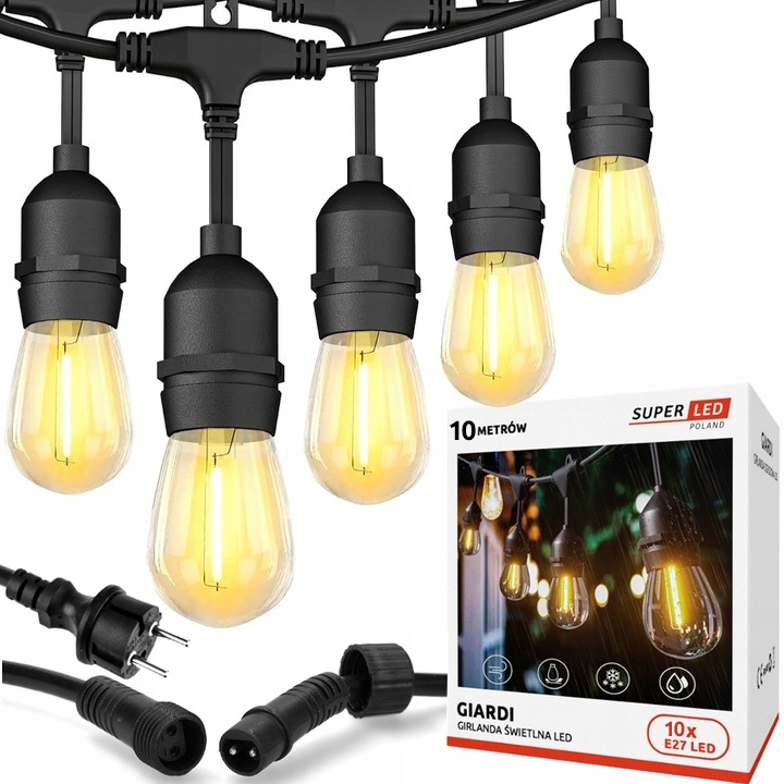 Venkovní zahradní girlanda Světelný řetěz 10 m 10x Led žárovka E27
