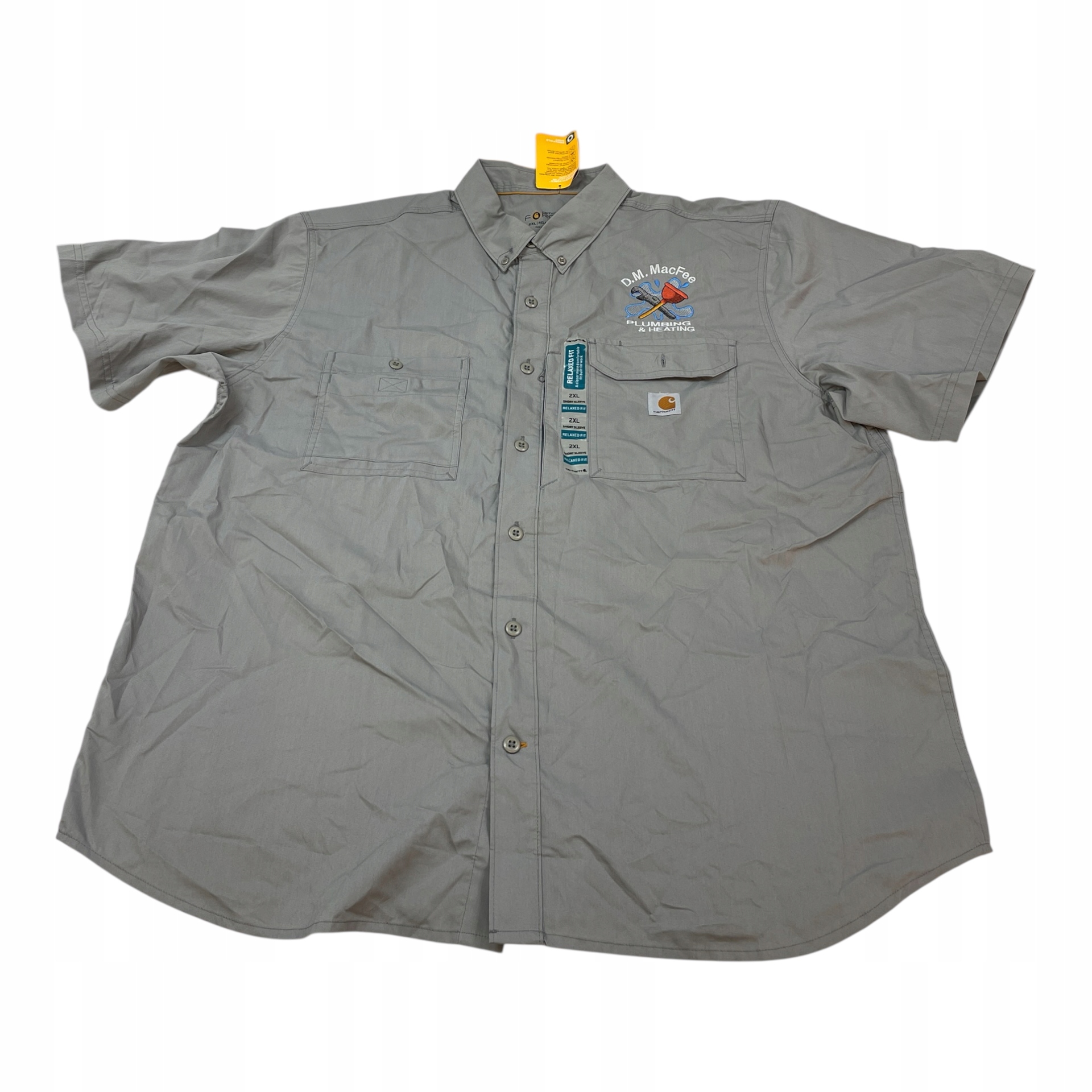 Pánská košile Carhartt šedá s krátkým rukávem, pracovní velikost 2XL