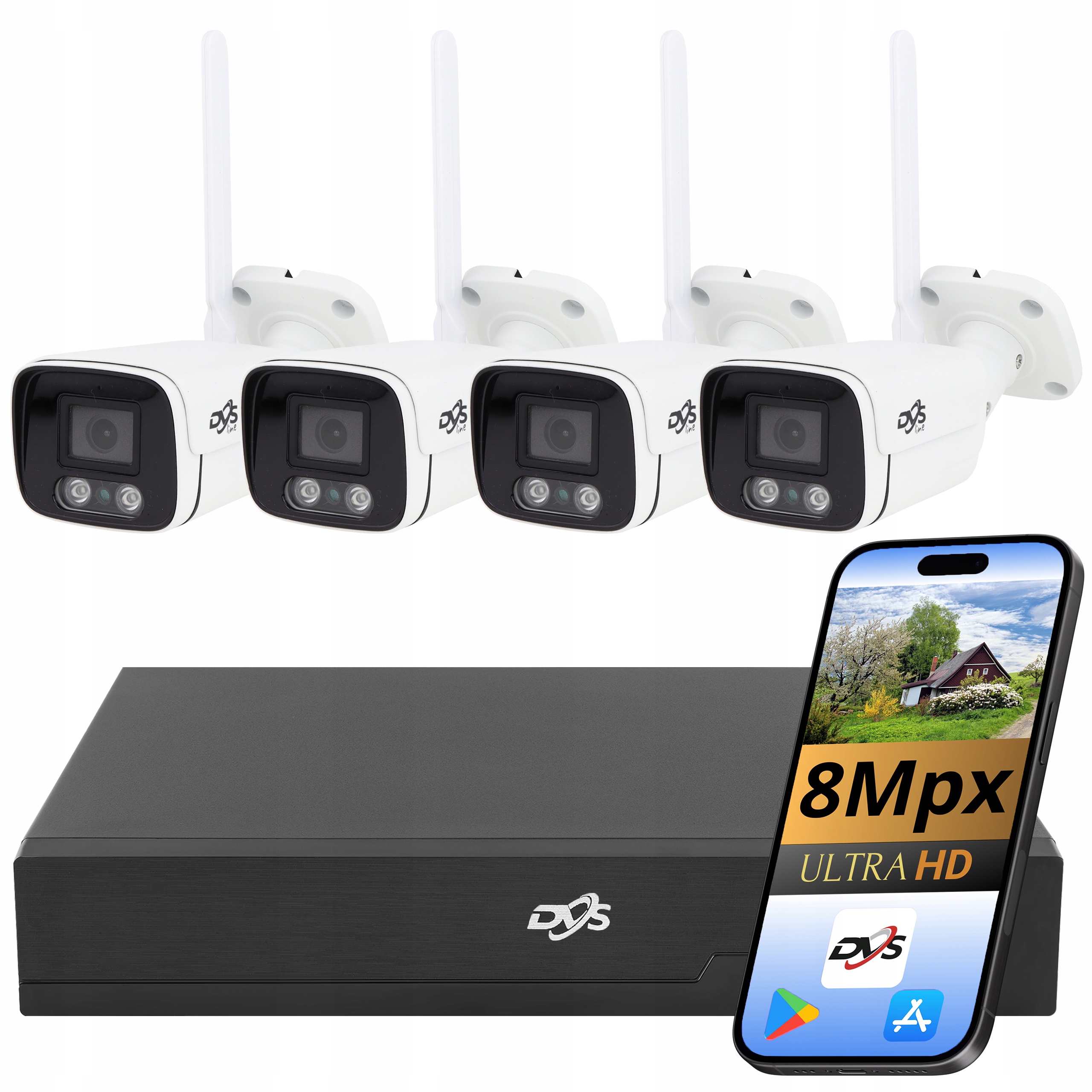 Sada Kamer Wifi Monitoring 4 Kamery Dvs Bezdrátová Tuba Bílá 4K 8Mpx