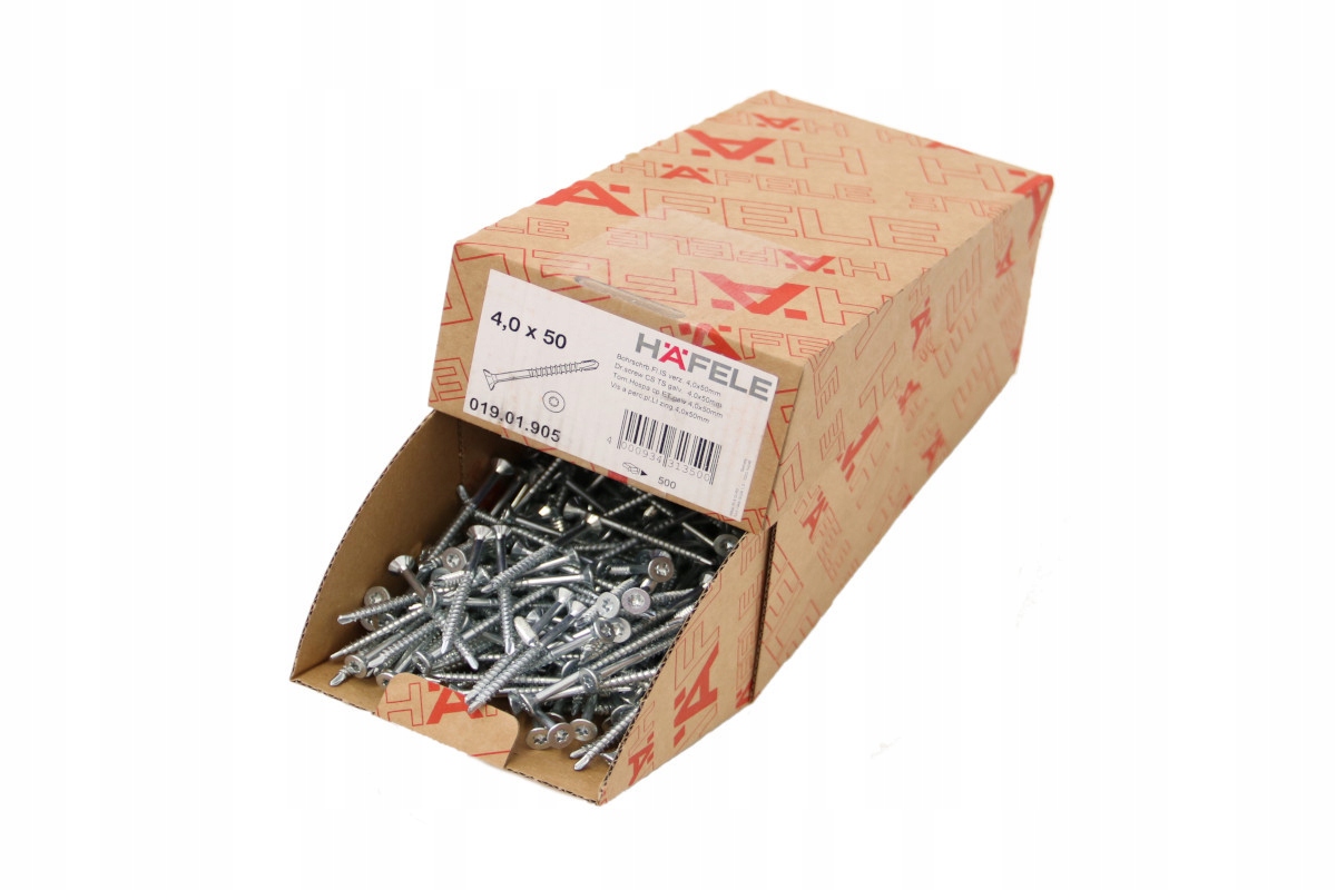Wkręty samowiercące Hafele konfirmat do drewna 4x50 Torx stożkowe 500 szt