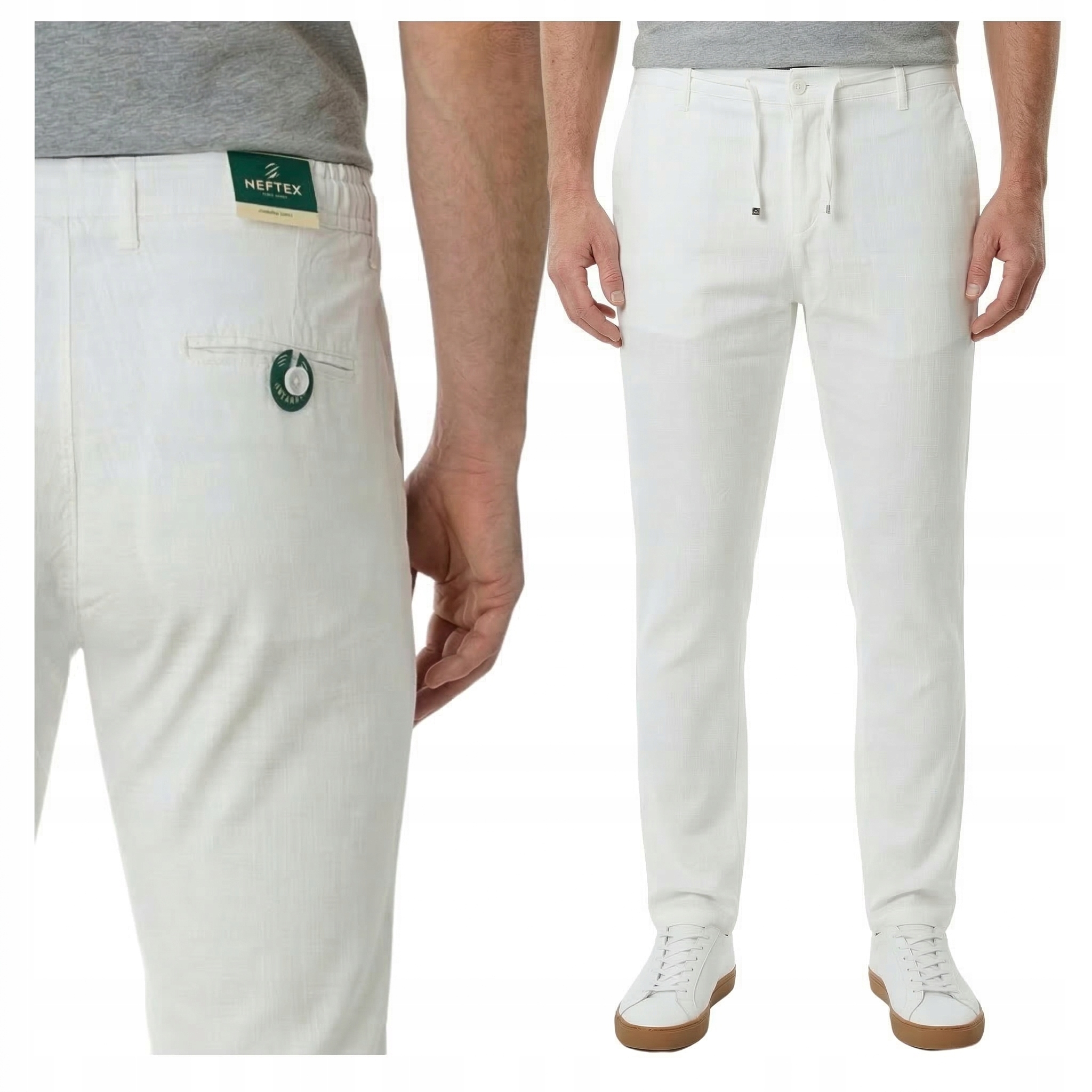 Spodnie Męskie letnie bawełna casualowe klasyczne białe lekkie W32