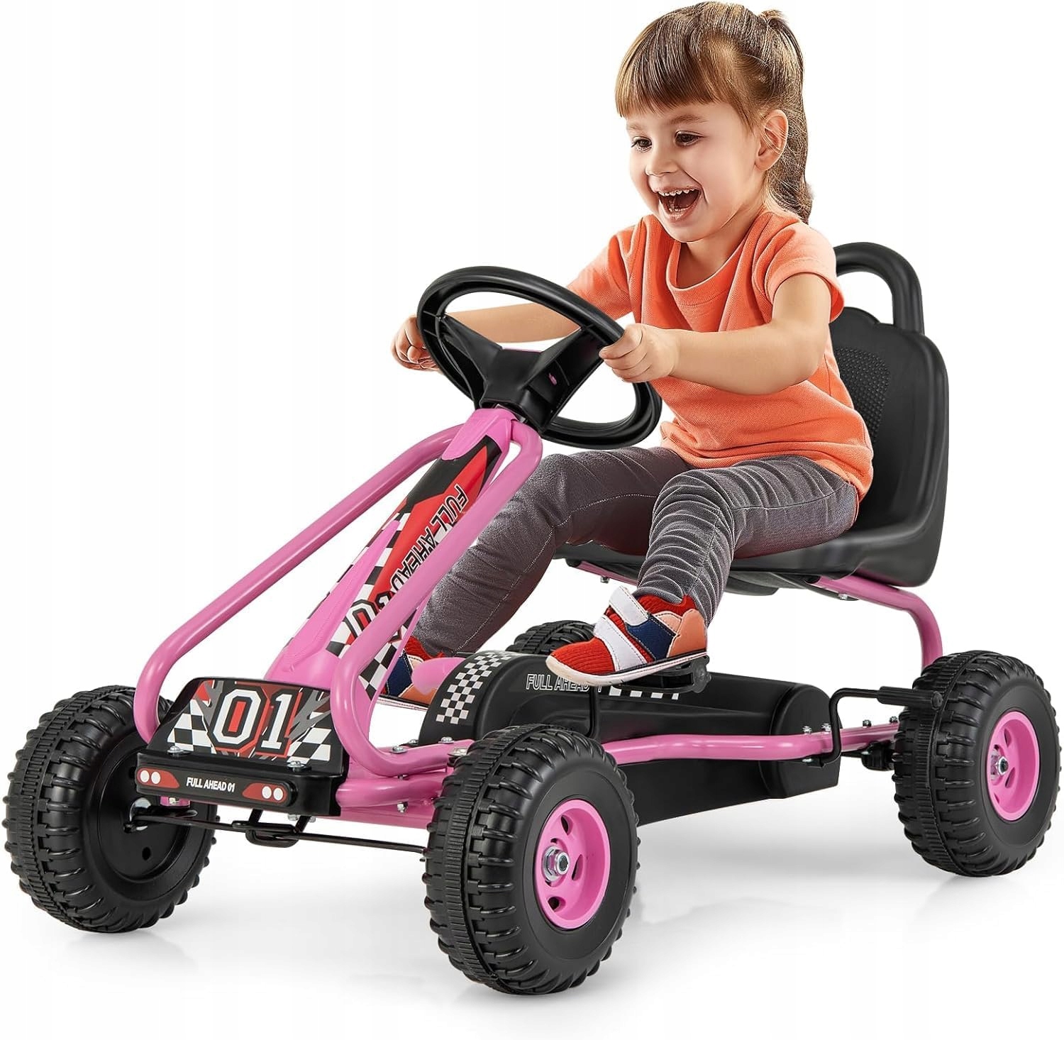 Gokart Dziecięcy Na Pedały Regulowane Siedzisko Do 30 Kg Różowy