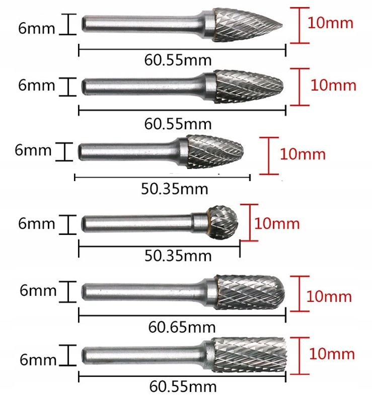 FREZY TRZPIENIOWE DO METALU 6SZT WĘGLIK WOLFRAMU Marka inna