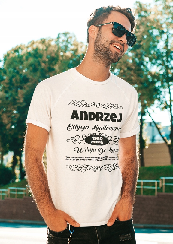 PERSONALIZOWANA KOSZULKA MĘSKA PREZENT ANDRZEJ Dekolt okrągły