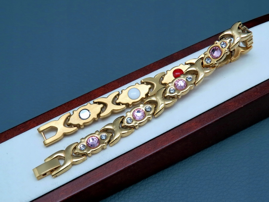 ZŁOTA ZDROWOTNA BRANSOLETKA DAMSKA MAGNETYCZNA MOCNA Z CYRKONIAMI ORYGINAŁ Kamień Cyrkonia