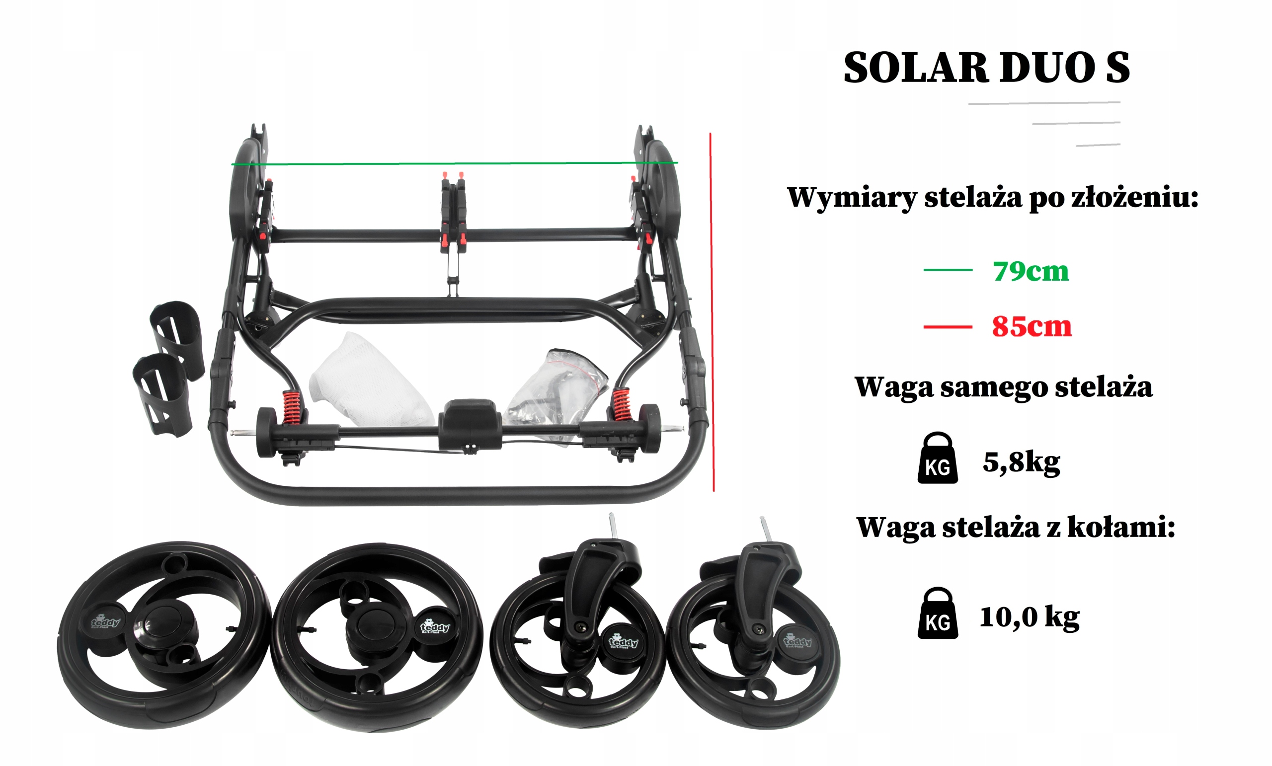 Wózek dziecięcy dla bliźniaków, bliźniak 2w1 Solar Duo S ! PL ! 79cm szer ! Rodzaj kół Pompowane
