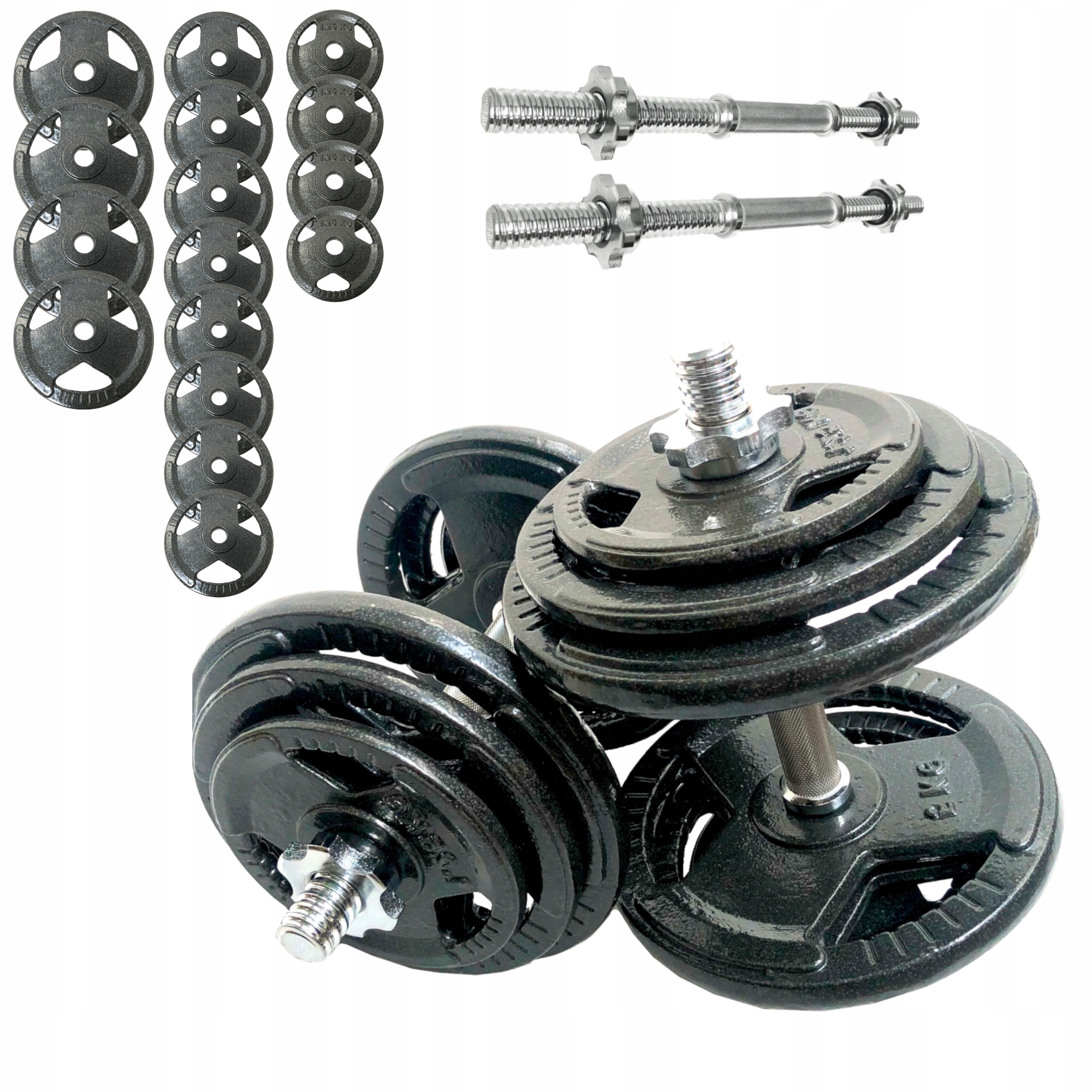Hantle Żeliwne Regulowane Zestaw 2x25kg gryf 36cm Talerze zestaw 50kg