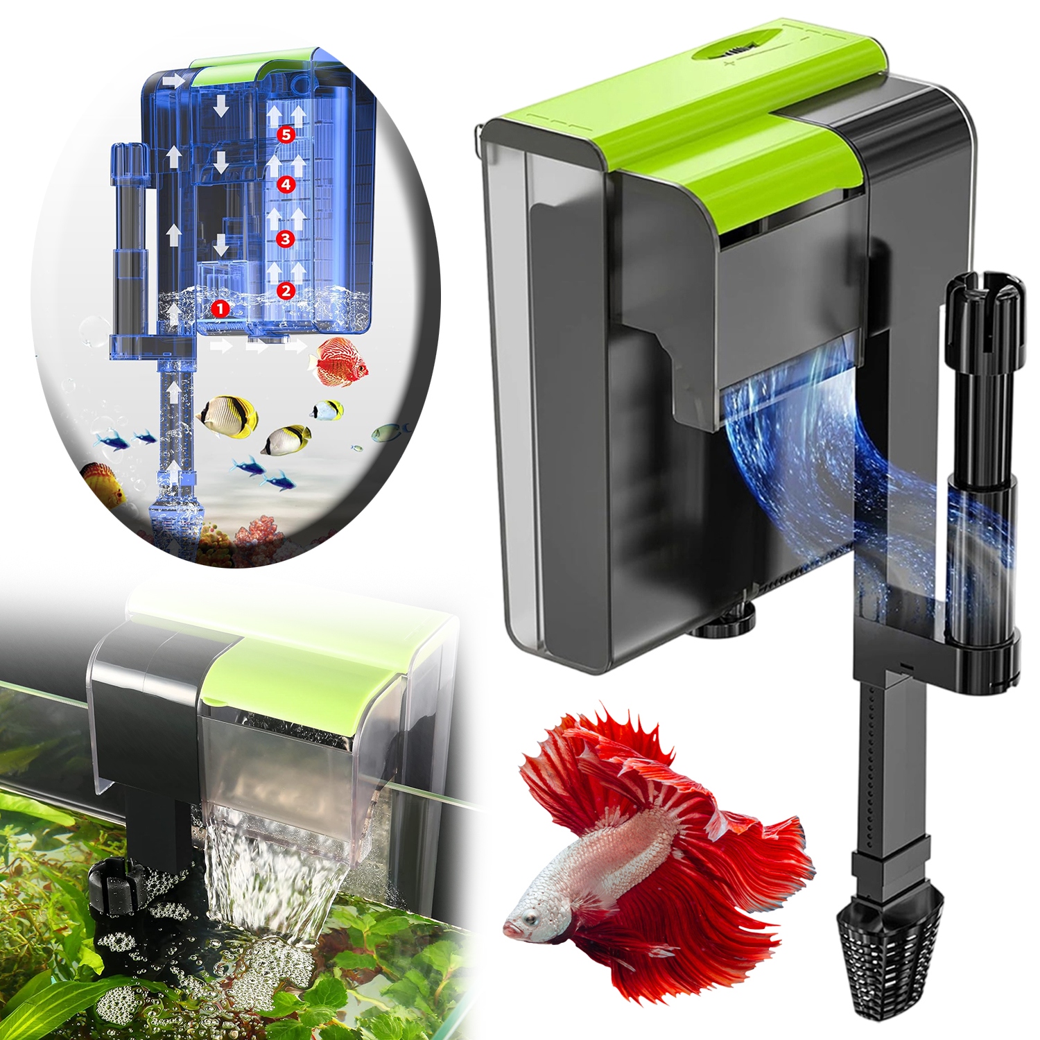 Akvarijní Filtr, Regulovatelný Průtok Vody, Filtr S Cirkulací Kyslíku, 450 L/h