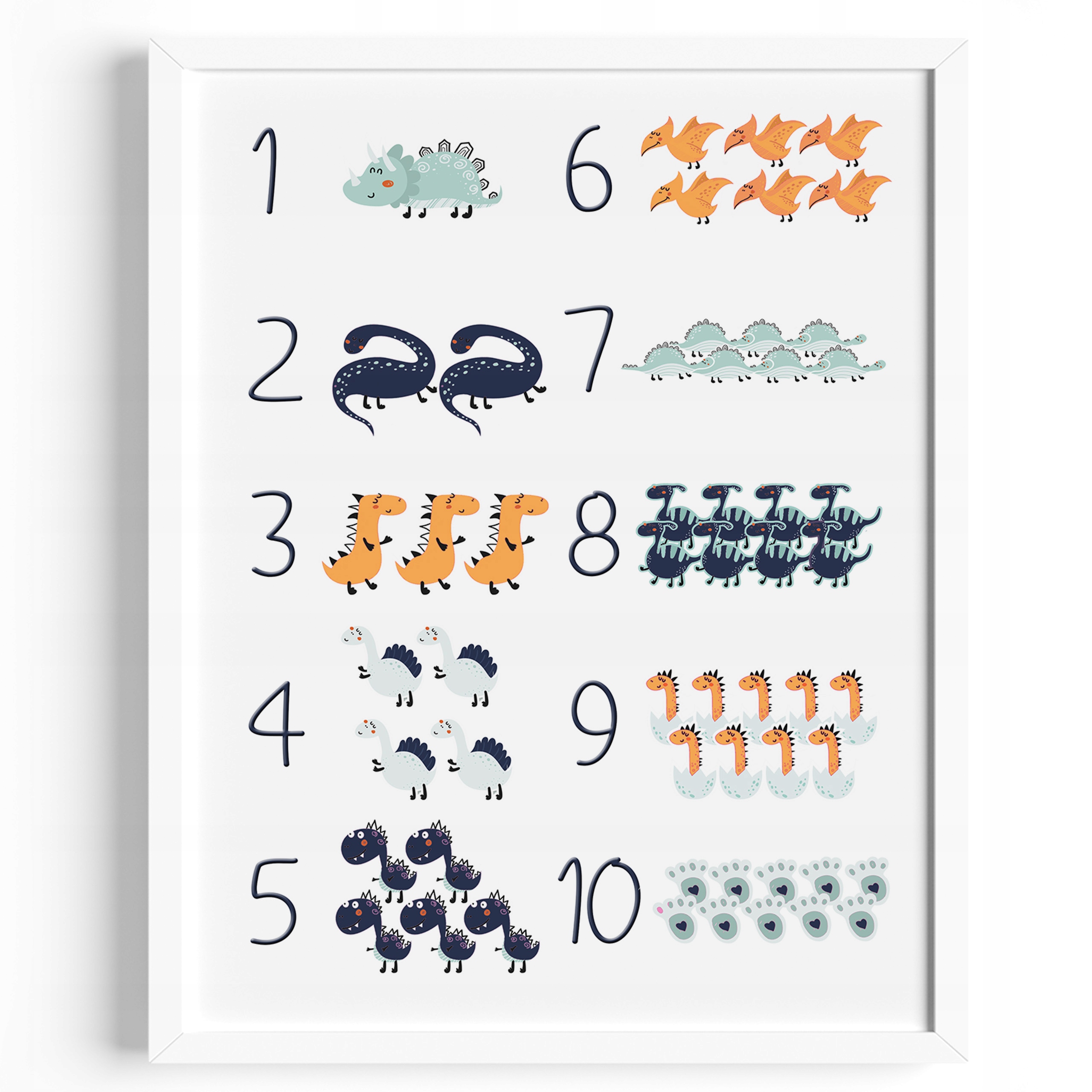 

Plakat Edukacyjny Dinozaury liczby cyfry Ramka A3